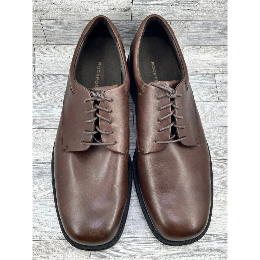 Rockport Essential Details Waterproof Brown Leather Plain Toe Oxfords Men Sz 12M